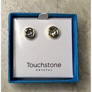 Touchstone Crystal Golden Ice Stud Earrings With Sparkling Stones & Gold-Tone Fi
